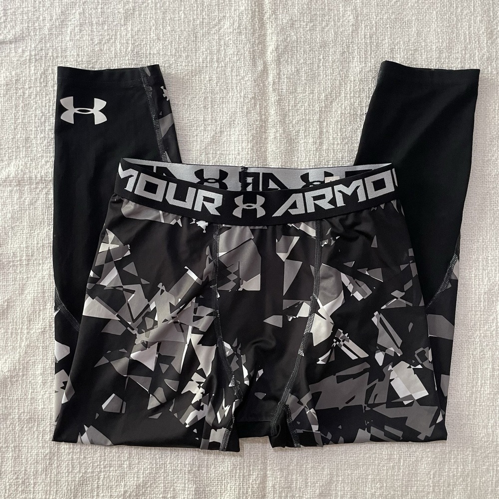 Under Armour Youth Large Gray  Black Fitted Leggings‎ Pants School Football